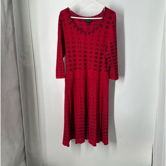 Lane Bryant Size 14./16 Red and Black Print 3/4 Sleeve V/Neck Sweater Dress - Picture 1 of 14